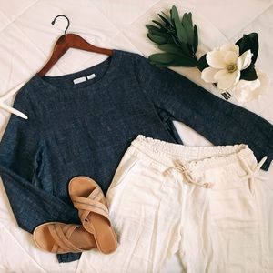 Sigrid Olsen Blue Linen 3/4 Sleeve Blouse